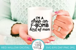 Funny mom life design shown in distressed pattern on a white coffee mug.