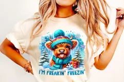 I'm Freaking Freezing PNG, Winter Highland Cow, Cozy Season Product Image 3