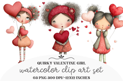 Quirky Valentine Girl Clipart Product Image 1