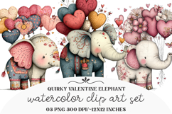 Quirky Valentine Elephant Clipart Product Image 1