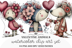 Whimsical Valentine Animals Clipart Product Image 1