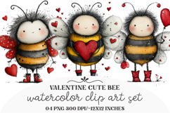 Whimsical Valentine Cute Bee Clipart Product Image 1