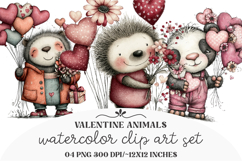 Whimsical Valentine Animals Clipart Product Image 1