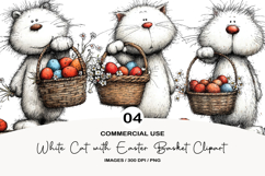 White Cat with Easter Basket Clipart Product Image 1