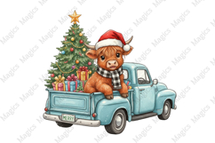 Highland Cow Christmas Truck Png Product Image 1
