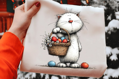 White Cat with Easter Basket Clipart Product Image 2