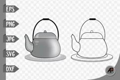 Kettle Outline With Clipart PNG JPG EPS SVG DXF Product Image 1