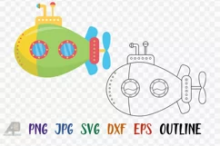Submarine Outline with Colorful Image PNG JPG EPS SVG DXF Product Image 1