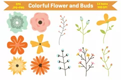 Colorful Flower and Buds Cliparts | Flower and Buds Sets Product Image 1