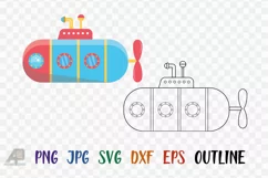 Submarine Outline Vector with Clipart PNG JPG EPS SVG DXF Product Image 1