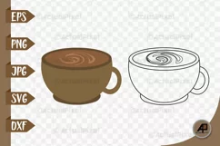 Coffee Cup Outline with Clipart PNG JPG EPS SVG DXF Product Image 1