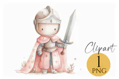 Adorable Pink Knight Clipart PNG, Fantasy Warrior Art Product Image 1