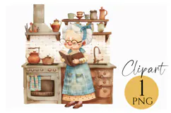 Charming Grandma in Vintage Kitchen Cooking PNG Clipart Product Image 1