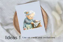 Vintage Sewing Grandma Clipart PNG, Cozy Crafting Art Product Image 3