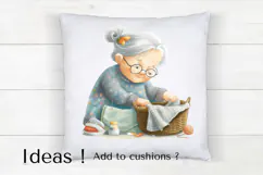 Vintage Sewing Grandma Clipart PNG, Cozy Crafting Art Product Image 4