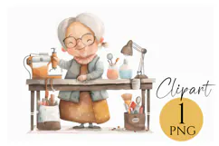 Vintage Sewing Grandma Clipart PNG for Craft Projects Product Image 1