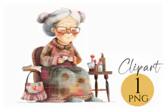 Cozy Grandma Clipart PNG for Nostalgic and Cute Designs Product Image 1