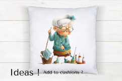Quirky Grandma Cleaning Clipart PNG Funny Housekeeping Product Image 4