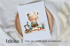 Cute Grandma Crafting Clipart PNG for DIY and Cards Product Image 3