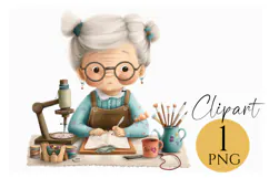 Cute Grandma Crafting Clipart PNG for DIY and Cards Product Image 1