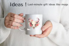Boho Floral Bull Skull Clipart PNG for Western Decor & Art Product Image 2