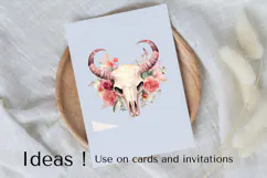 Boho Floral Bull Skull Clipart PNG for Western Decor & Art Product Image 3