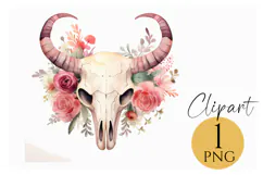 Boho Floral Bull Skull Clipart PNG for Western Decor & Art Product Image 1