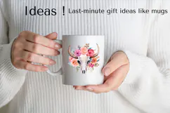 Watercolor Floral Bull Skull Clipart PNG Product Image 2