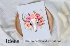 Watercolor Floral Bull Skull Clipart PNG Product Image 3