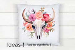 Watercolor Floral Bull Skull Clipart PNG Product Image 4