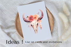 Boho Floral Bull Skull Clipart PNG Western Rustic Art Product Image 3