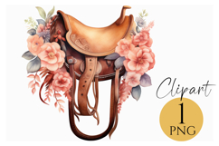Western Saddle Clipart PNG Floral Rustic Equestrian Art Product Image 1