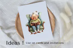 Grandma Reading Clipart PNG, Elderly Woman Illustration Product Image 3