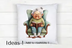 Grandma Reading Clipart PNG, Elderly Woman Illustration Product Image 4