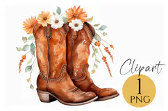Floral Cowboy Boots Clipart PNG Rustic Western Design Product Image 1