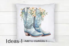 Blue Floral Cowboy Boots Clipart PNG Western Rodeo Aesthetic Product Image 4