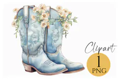 Blue Floral Cowboy Boots Clipart PNG Western Rodeo Aesthetic Product Image 1