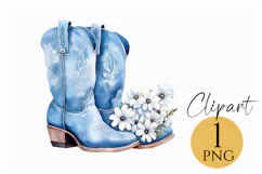 Blue Floral Cowboy Boots Clipart PNG Western Rodeo Aesthetic Product Image 1