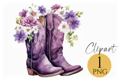 Western Floral Cowboy Boots Clipart PNG Country Farmhouse Product Image 1