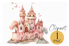 Fairy Tale Castle Clipart PNG, Pink Princess Castle Art Product Image 1