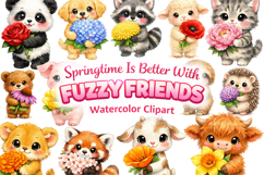 Cute Spring Baby Animal Watercolor Clipart Bundle Product Image 1