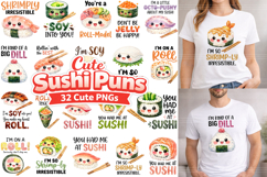 Funny Sushi Puns Watercolor PNG Bundle Product Image 1