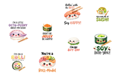 Funny Sushi Puns Watercolor PNG Bundle Product Image 3