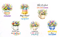 Funny Floral Teacup PNG Quote Bundle Product Image 2