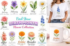 Birth Month Flowers PNG, Botanical Wildflower Floral Design Product Image 1