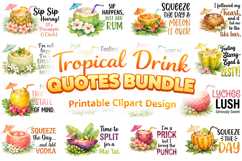 Funny Tropical Drink Quotes PNG Bundle, Cocktail Sublimation Product Image 1