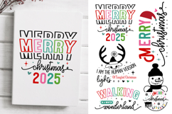 Merry Christmas Text Festive Christmas Tree Bow Holiday Product Image 1