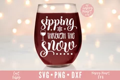 Sipping Through The Snow SVG, Christmas Wine SVG Product Image 1