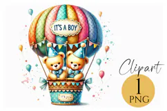 It’s a Boy Hot Air Balloon Bears Clipart PNG for Baby Product Image 1