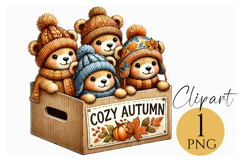 Cozy Autumn Bears Clipart Cute Fall Animal PNG Product Image 1